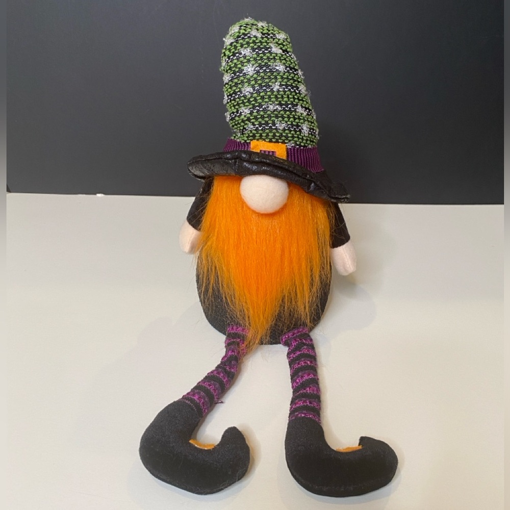 Witch Gnome Shelf Sitter with flashing flights Orange, black and green